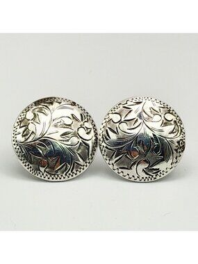 Otto Robert Bade Hand Engraved Floral Clip Earrings Signed ORB Sterling Silver